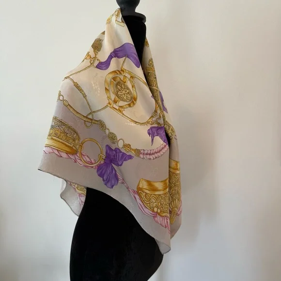 Authentic Lancel Silk Scarf with Gold and Pink Design - Picture 6 of 11